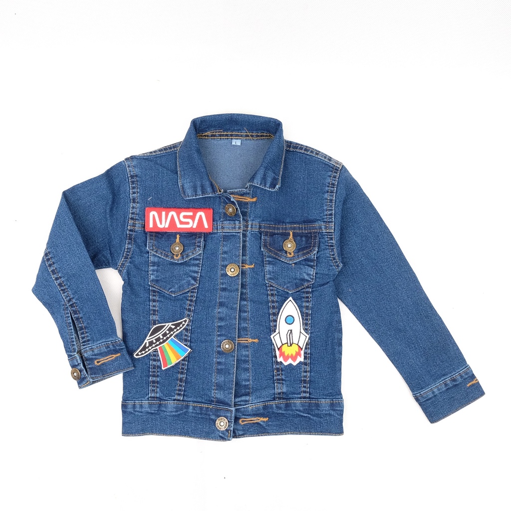 ORIGINAL JAKET JEANS ANAK LAKI LAKI PEREMPUAN NASA SERIES BORDIR  REAL PICT