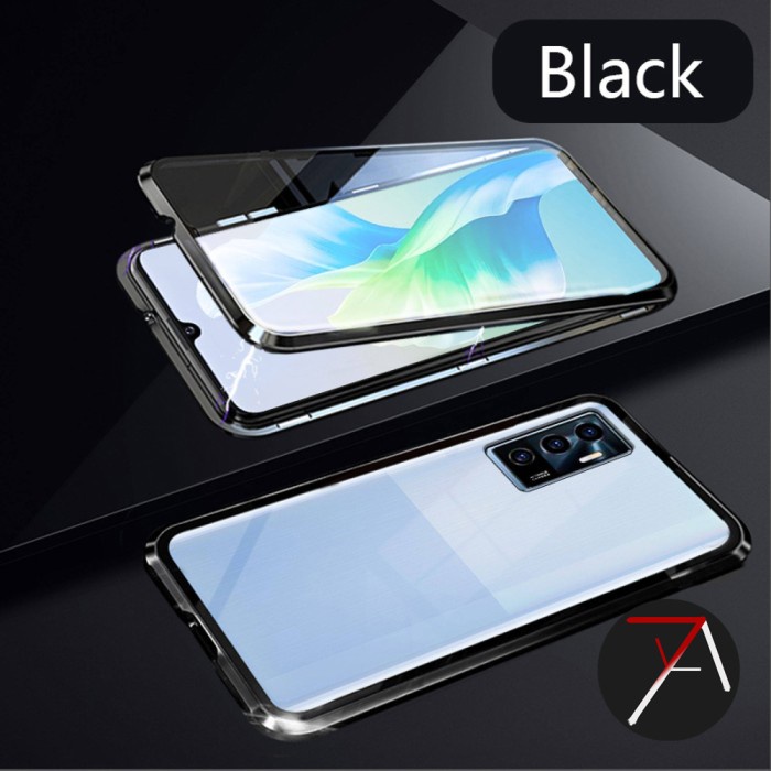 Premium Slim Case Vivo V23E Double Side Glass Magnetic Case Metal Cover Depan Belakang - Hitam Casin