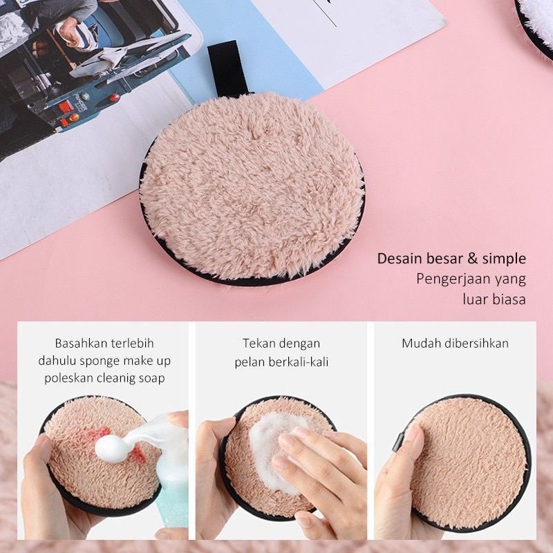 SPONGE PENGHAPUS MAKEUP KAIN PEMBERSIH RIASAN WAJAH (lap wajah bulat)