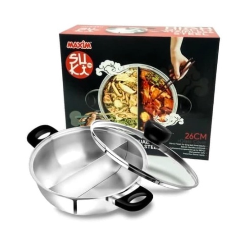 Maxim Panci Shabu Suki Pan 26 cm Tutup Kaca Stainless steel