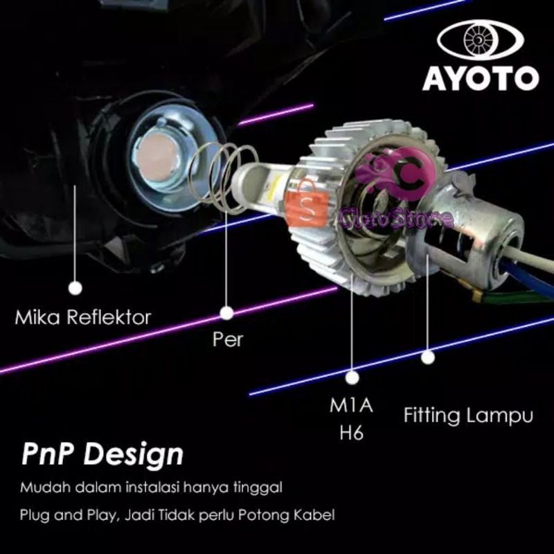 LAMPU LED motor AYOTO M1A H6 AC &amp; DC motor bebek &amp; matic HI/LO