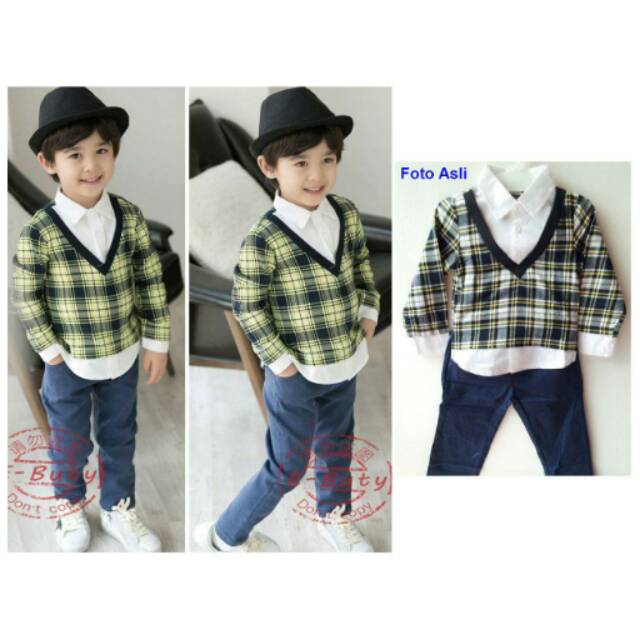 Setelan Anak Cowok E Butty James Boys Fake Vest Set 2in1 (baju, celana)