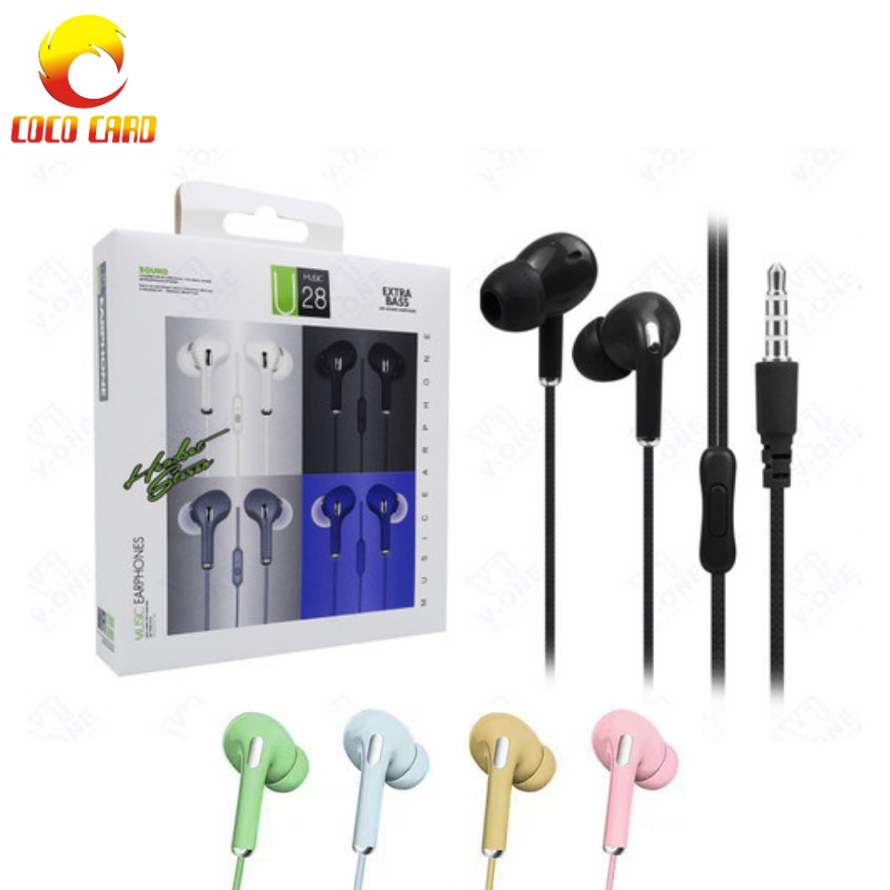 HEADSET MACARON U28 EXTRA BASS - HANDSFREE EARPHONE STEREO ORIGINAL