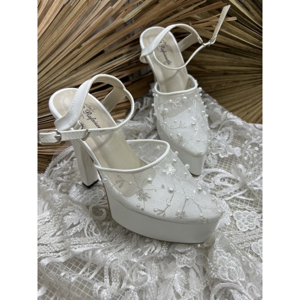 sepatu purri putih tali sepatu wedding cantik tinggi 12cm