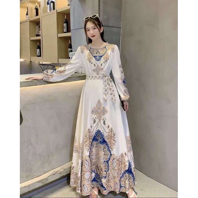 SALE!!! DRESS MAXI ESTILO ELEGAN IMPORT / IVORY ORI BKK-putih sultan 003