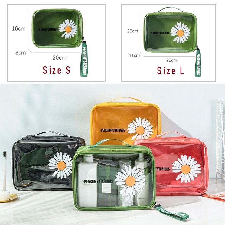 Waterproof Cosmetic Toiletry DAISY Transparent Bag / Tas Kosmetik Toiletries Alat Mandi Travelling