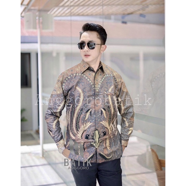 Kemeja Batik Modern Pria Atasan Lengan Panjang Warna Ungu Rose Gold Lapis Furing Adem