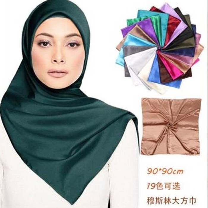 KERUDUNG SATIN SEGI EMPAT POLOS / JILBAB SATIN POLOS