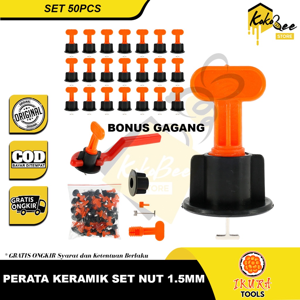 Alat perata pasang keramik tipe putar isi 50 pcs BONUS GAGANG tebal PIN  - Tile leveling system - Ti