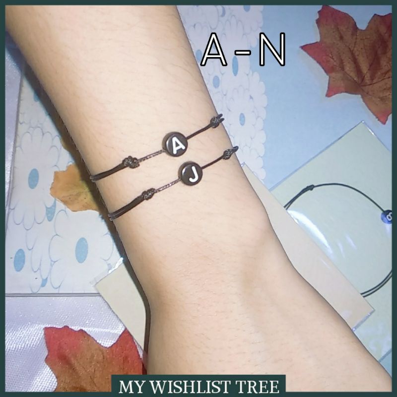 [INISAL BULAT HITAM] GELANG TALI HITAM INISIAL HURUF COUPLE | GELANG TALI POLOS KOREA MANIK BULAT