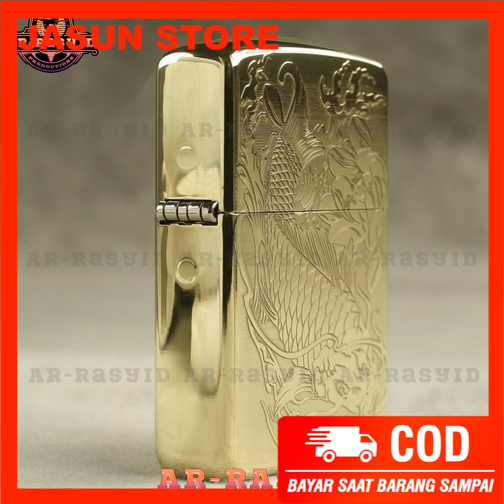 Korek Api Minyak Zippo Gold Ukir Motif Ikan Fish 168 3962-9