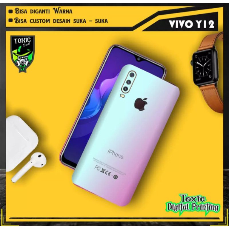 garskin hp vivo y12 motif iphone custom - dapat 2pcs