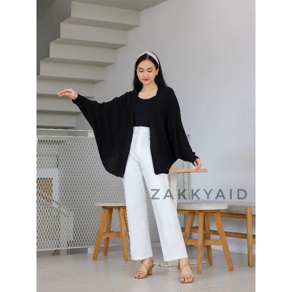 OVERA Cardigan | CARDIGAN KNIT OVERSIZE BATWING-Black