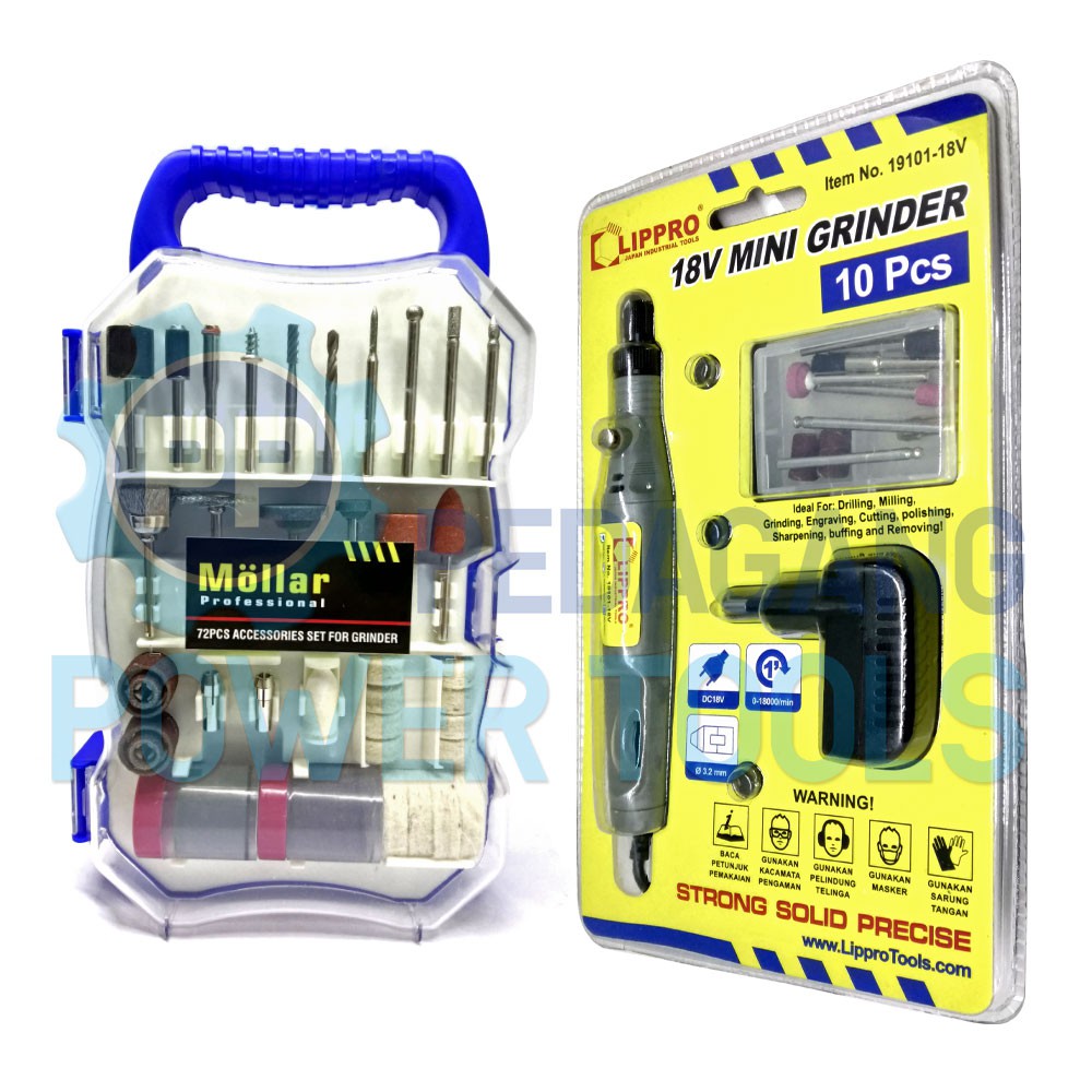 LIPPRO MINI GRINDER SET 10 PCS BATERAI 18V & 72 PCS AKSESORIS TUNER