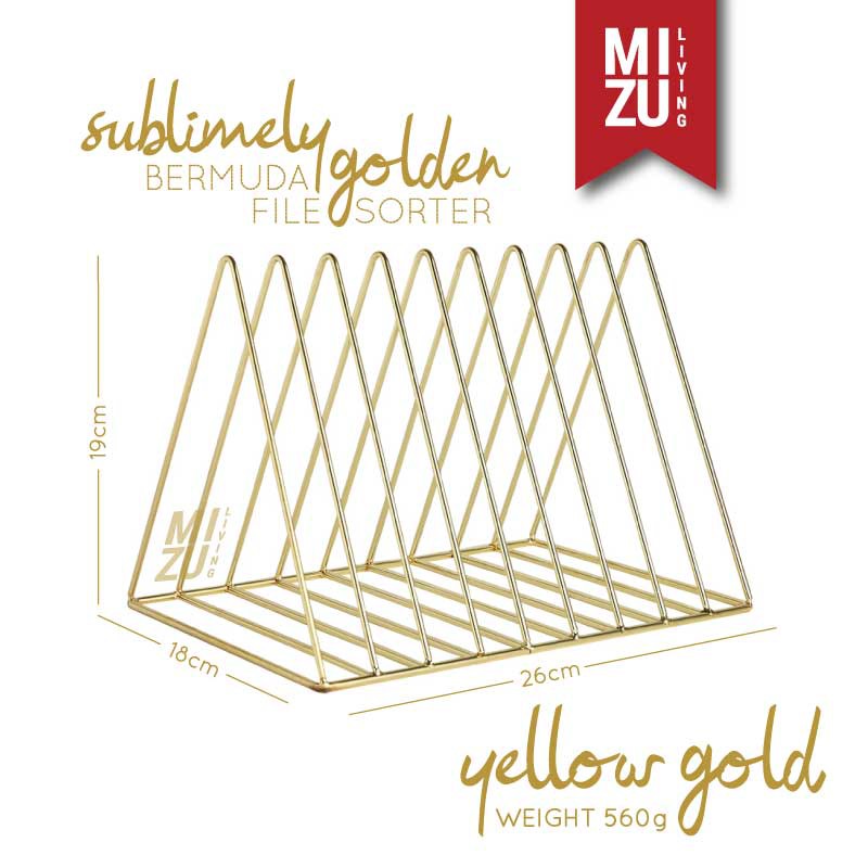 SUBLIMELY GOLDEN BERMUDA File Sorter Mail Holder Magazine Newspaper Rack Desktop Organizer Rak Emas