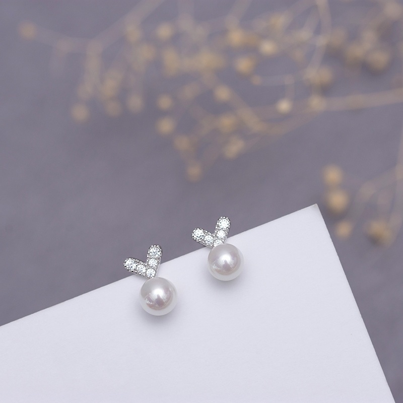 Roselife 1 Pasang Anting Tusuk Sterling Silver 925 Desain Hati Hias Kristal / Mutiara Anti Alergi Untuk Wanita