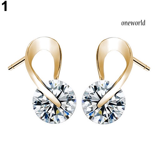 OW@ 1Pair Women's Korean Style Luxury Embedded Zircon Spiral Stud Earrings Jewelry