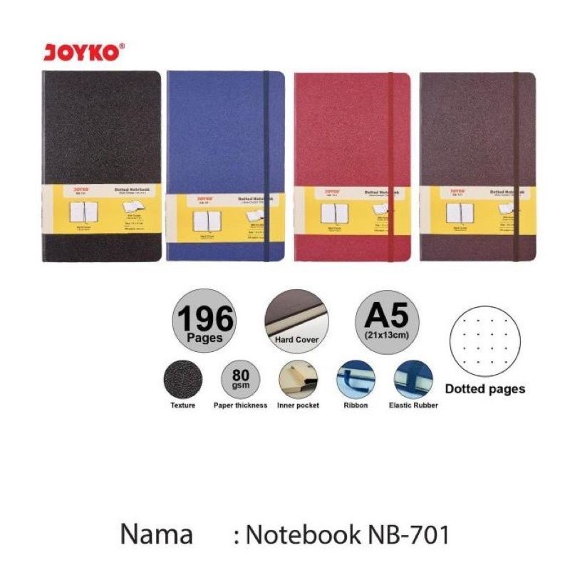 

JOYKO Dotted Hardcover NB 701 Notebook Pocket Diary Buku Catatan Titik-Titik Sampul Warna Hitam 80 Gsm 196 Hal