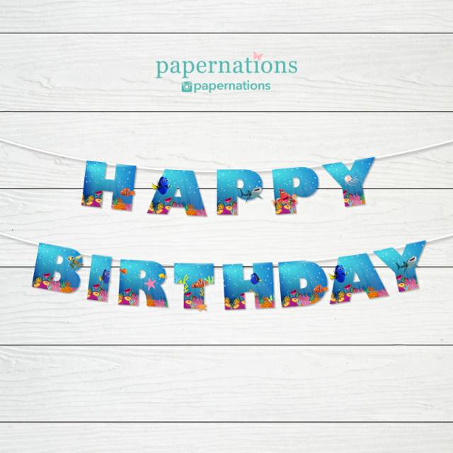 Banner Happy Birthday Finding Dory / Banner Ultah Finding Dory / Bunting Flag Finding Dory
