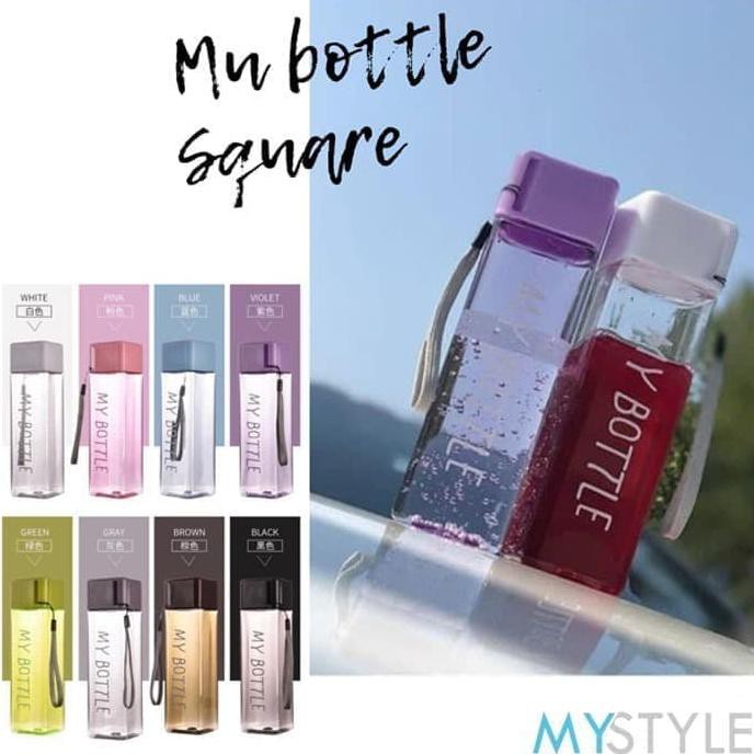 BARU BOTOL MINUM ANAK- MY BOTTLE KOTAK SEGI PETAK SQUARE ANTI PECAH BOTOL MINUM - HITAM EKONOMIS