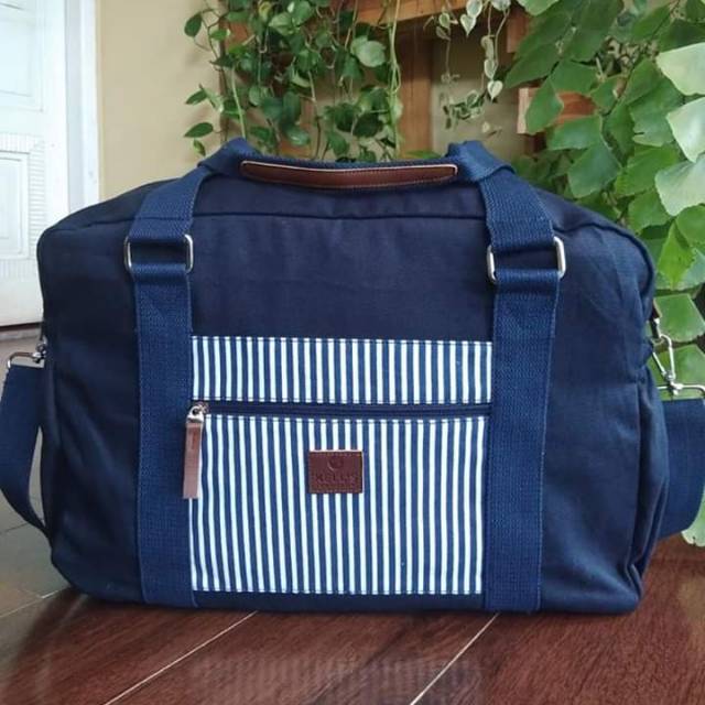 Tas Travel TRAVELLEA Navy motif garis by. Kells marllon
