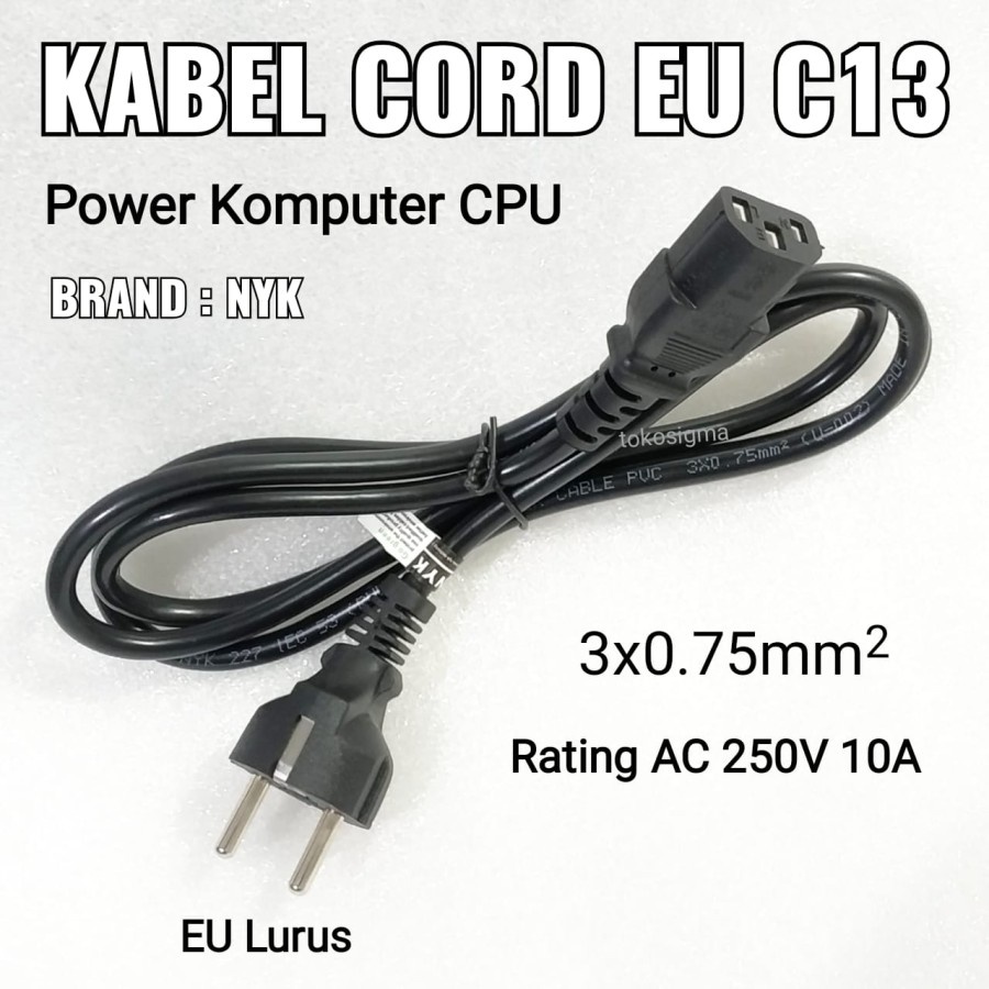 Kabel Power AC Cord 1.5 Meter Lurus EU C13 Komputer CPU NYK 3x0.75mm