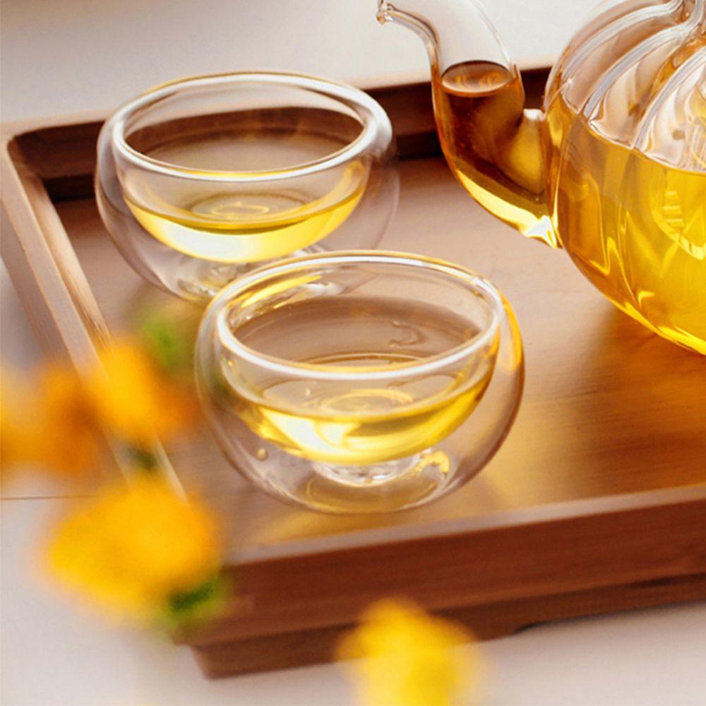 Solighter 50ml Mini Glass Cup Perlengkapan Minum Chinese Jepang Transparan Tahan Panas Double Wall Insulated Tea Cups