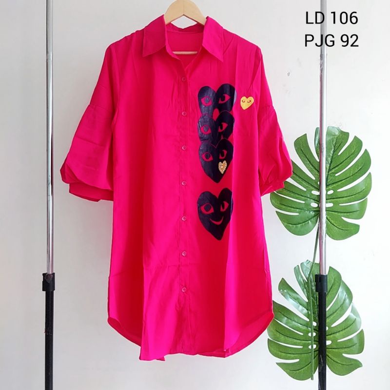 shirt dress kemeja fusia Pink bahan sifon jauh halus lembut brand mosco big size XL lengan panjang m