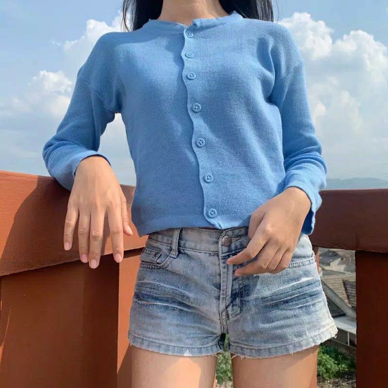 BAILEY CARDI RAJUT / ANGEL BOTON SKIRT / KARDIGAN CROP TOP-Biru denim