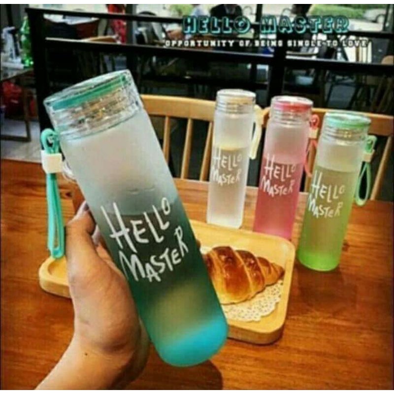 Botol minum kaca Hello master