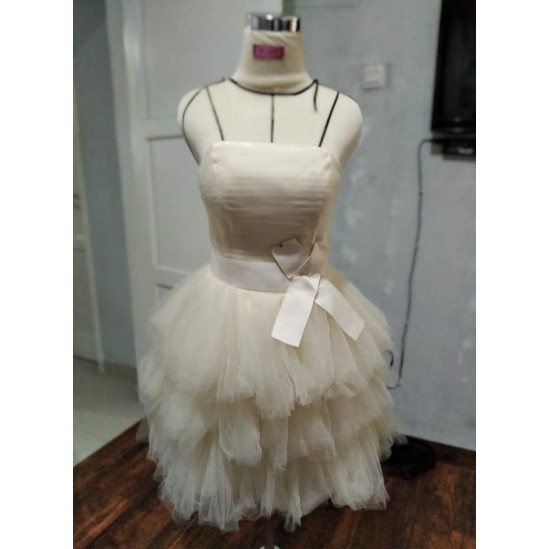 gaun party dress sexy bahu gaun  pesta  / gaun cabtik  dress mini ivory