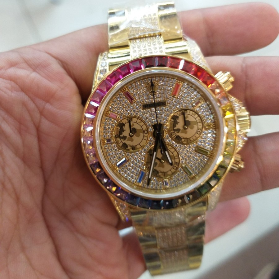 Big Sale Rolex Daytona Rainbow Diamond Yellow Gold Swiss Clone 1:1 Garansi 1th