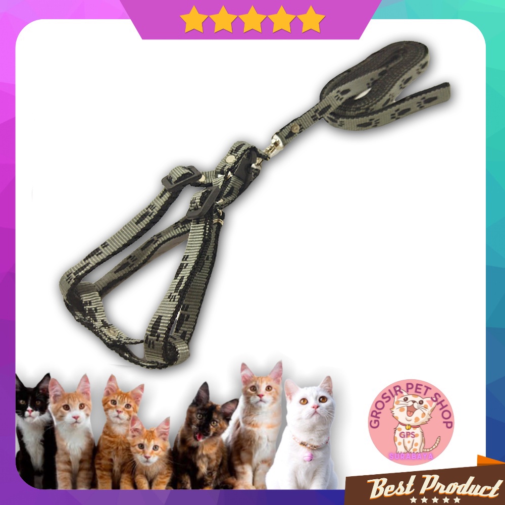 Tali harnes kucing / harness kucing model Y premium motif tapak