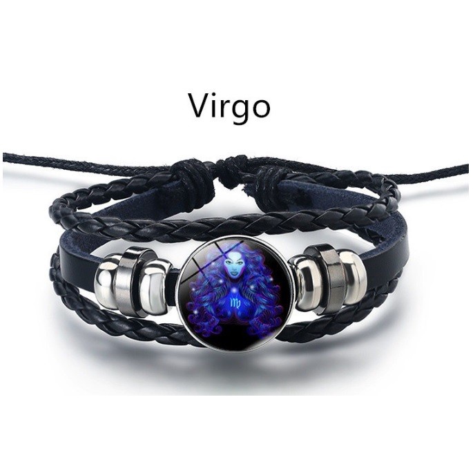 Gelang Kulit Asli Zodiak Luminous Astronomi Vintage Trendy Leather