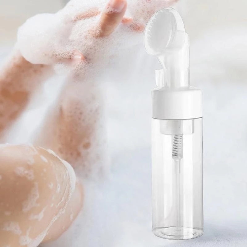 [100-200ml Push Silicone Brush Head Foam Bottle Mousse Foam Bottle] [Travel Portable Transparent Storage Empty Bottle With Cleansing Brush] [Sub-bottle Of Cleansing Lotion &amp; Shampoo &amp; Hand Sanitizer]