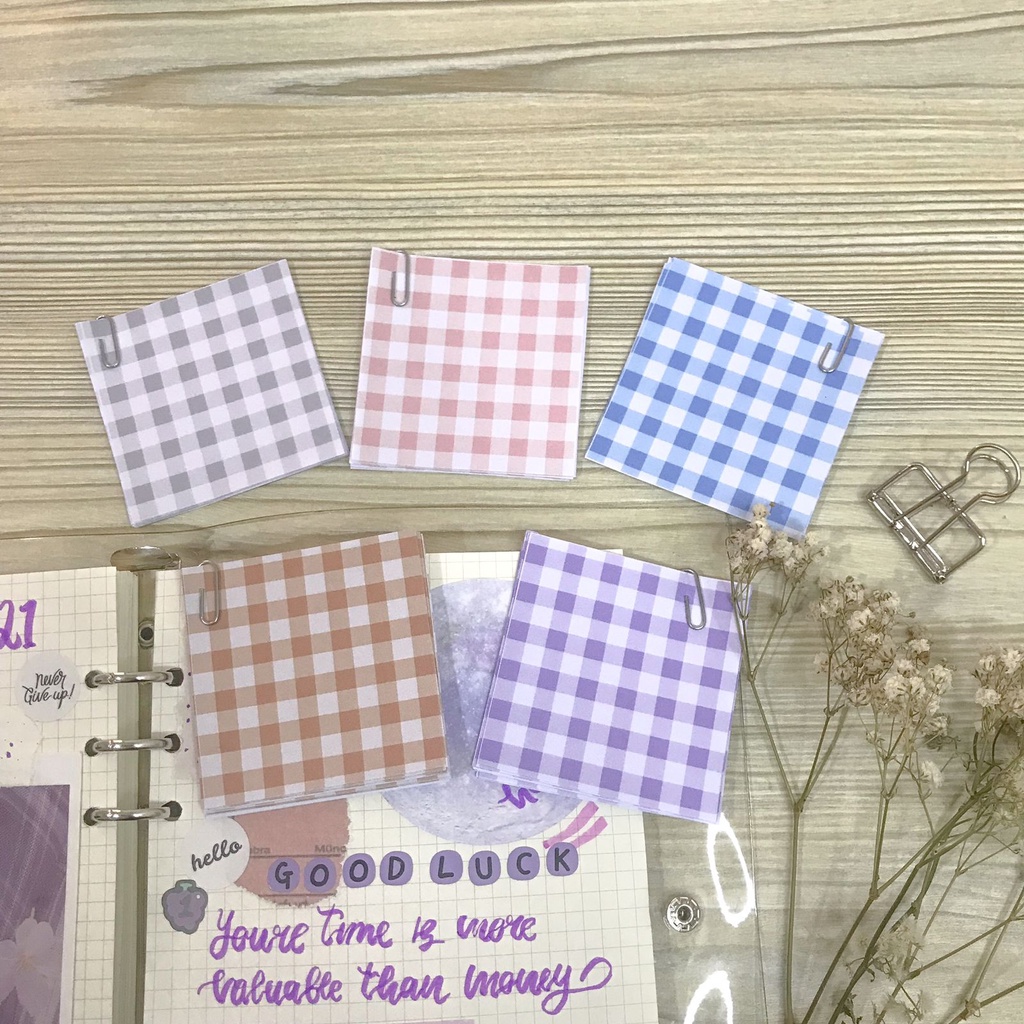 

[aisyjournal] 16 sheets Memopad gingham grid korean style, paper aesthetic for journaling