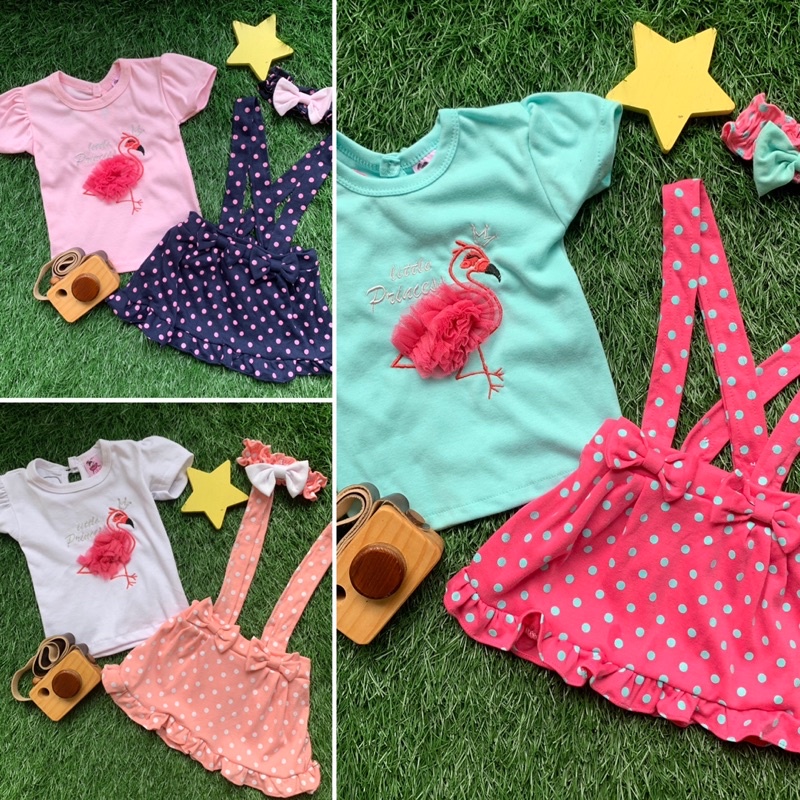 Setelan baju overall dress anak bayi perempuan polkadot swan tile cantik Baby Girls