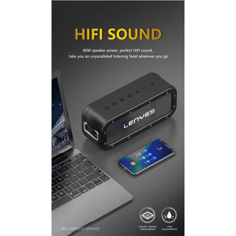 Speaker Wireless Bluetooth 5.0 DSP Hifi Lenyes S822 80W Ultra Bass Stereo Sound TWS