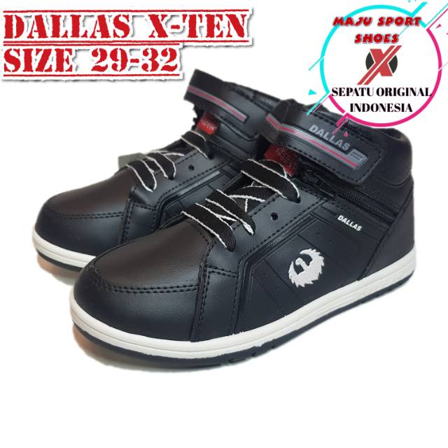 Sepatu sekolah original Dallas X-ten perekat tali resleting Hitam Putih