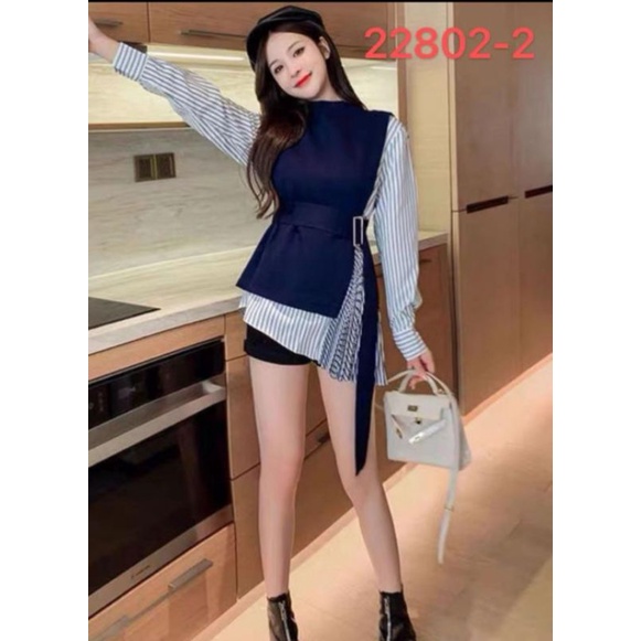 BLOUSE KATUN PLISKET MIX ROMPI RAJUT NEMPEL IMPORT