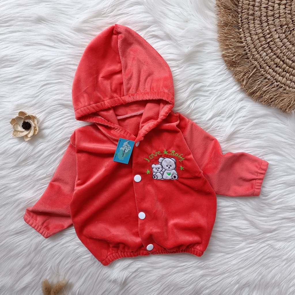 Jaket bayi kancing hoodie 3-12 bulan / jaket bayi lembut /jaket bayi halus