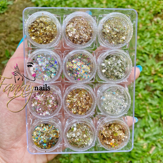 Glitter set pot 12 warna deep bronze cooper warna kalem hiasan slime ombre swarovski nail kutek