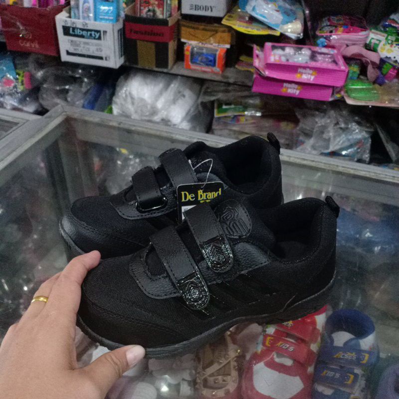 Sepatu sekolah anak hitam polos lem 2 debrend sepatu cowok /cewek