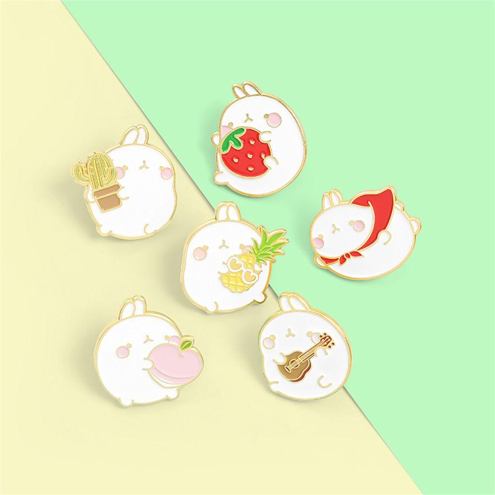 Lily Bros Wanita Kawaii Fruits Cute Peach White Rabbit Kartun Lencana Rabbit Brooch