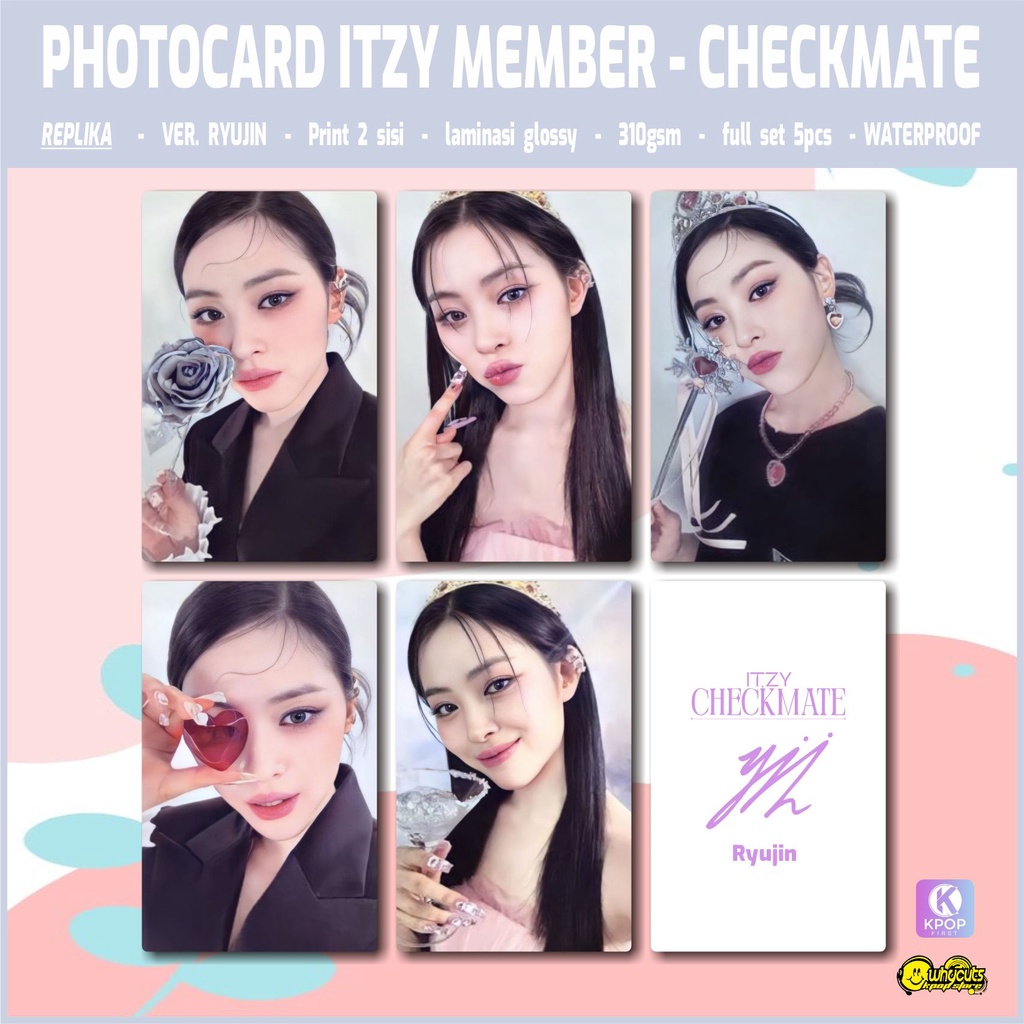 Photocard Set Premium Itzy Checkmate Member Lia Yeji Yuna Ryujin Chaeryoung / Print 2 sisi glossy / anti air isi 5pcs