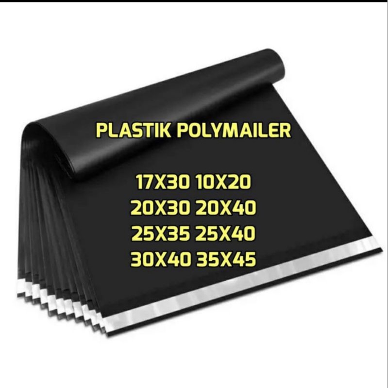 PLASTIK PACKING POLYMAIREOLSHOP DENGAN LEM PEREKAT HITAM 17X30 TERMURAH GROSIR PLASTIK PE ANTI ROBEK TEBAL 0,05 MICRON ISI 100