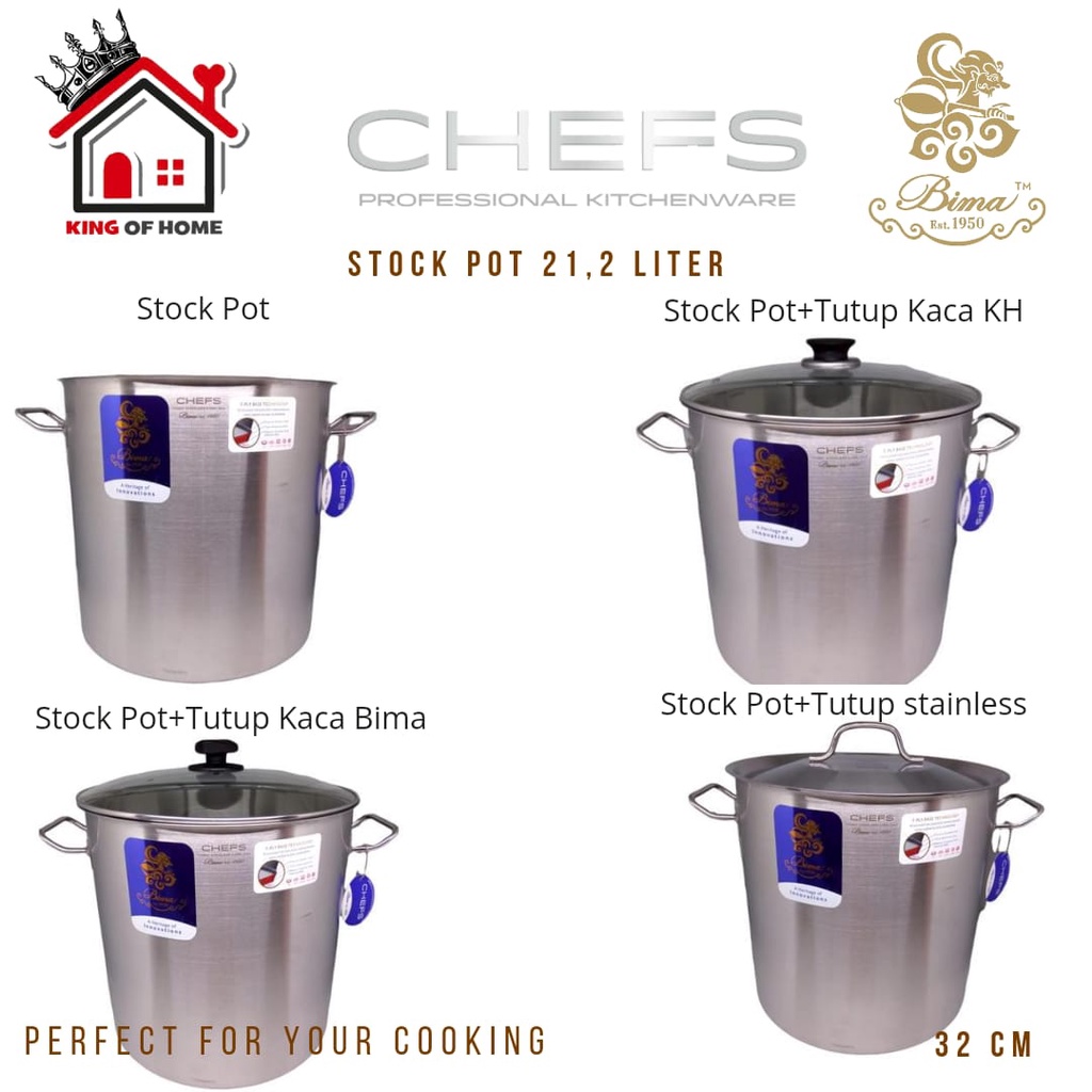 Panci Bima Chefs Stockpot 32cm SUS304 Panci Tinggi Stainless Bp1900132