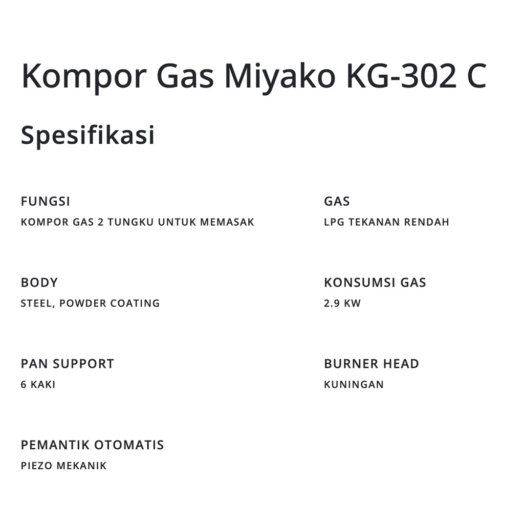 Kompor Gas Miyako KG 302 C