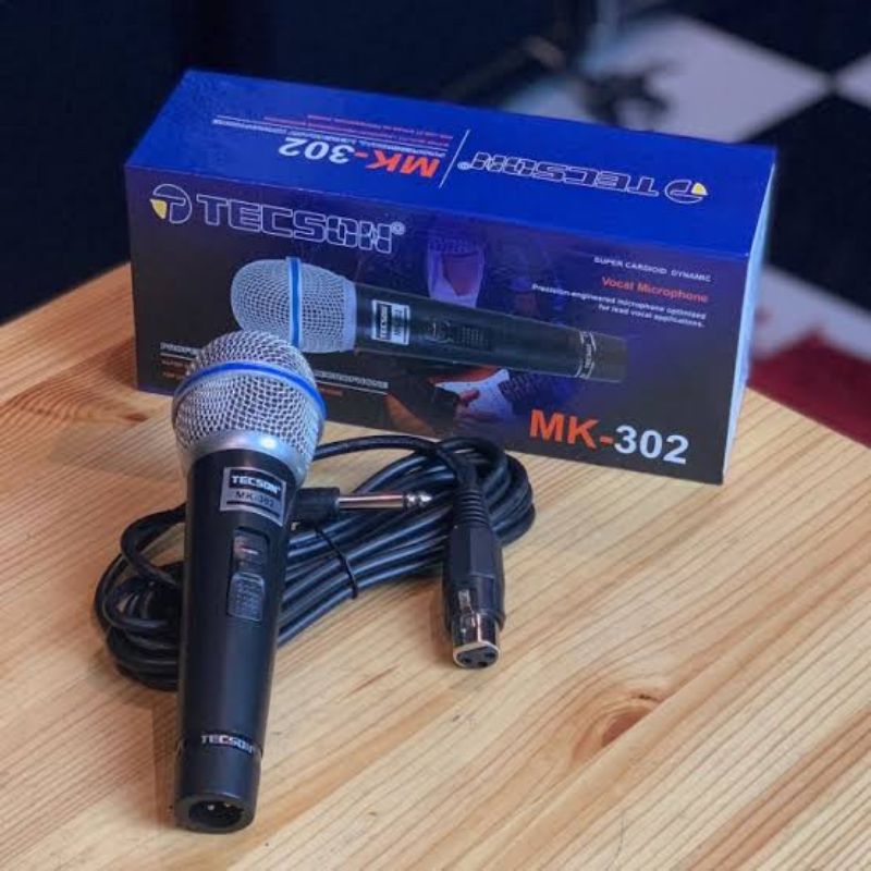 SUPER CARDIOID PROFESSIONAL DYNAMIC MICROPHONE MIKROFON TECSON MK 302 PENYANYI KARAOKE KABEL PANJANG
