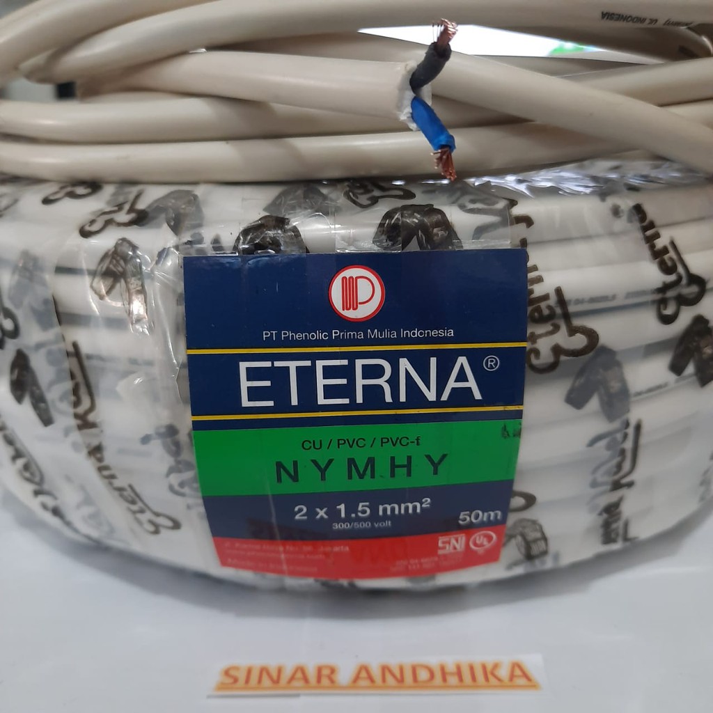 KABEL ETERNA NYMHY 2 X 1.5 MM PERMETER SERABUT TEMBAGA ISI 2